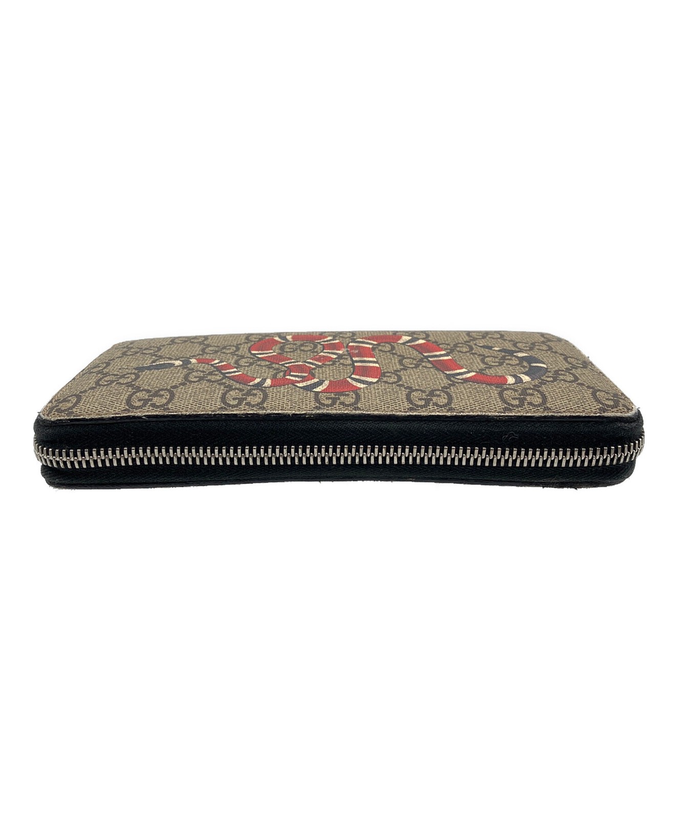 Gucci Kingsnake Print Brown GG Canvas Zip Around Wallet 451273 Italy Unisex