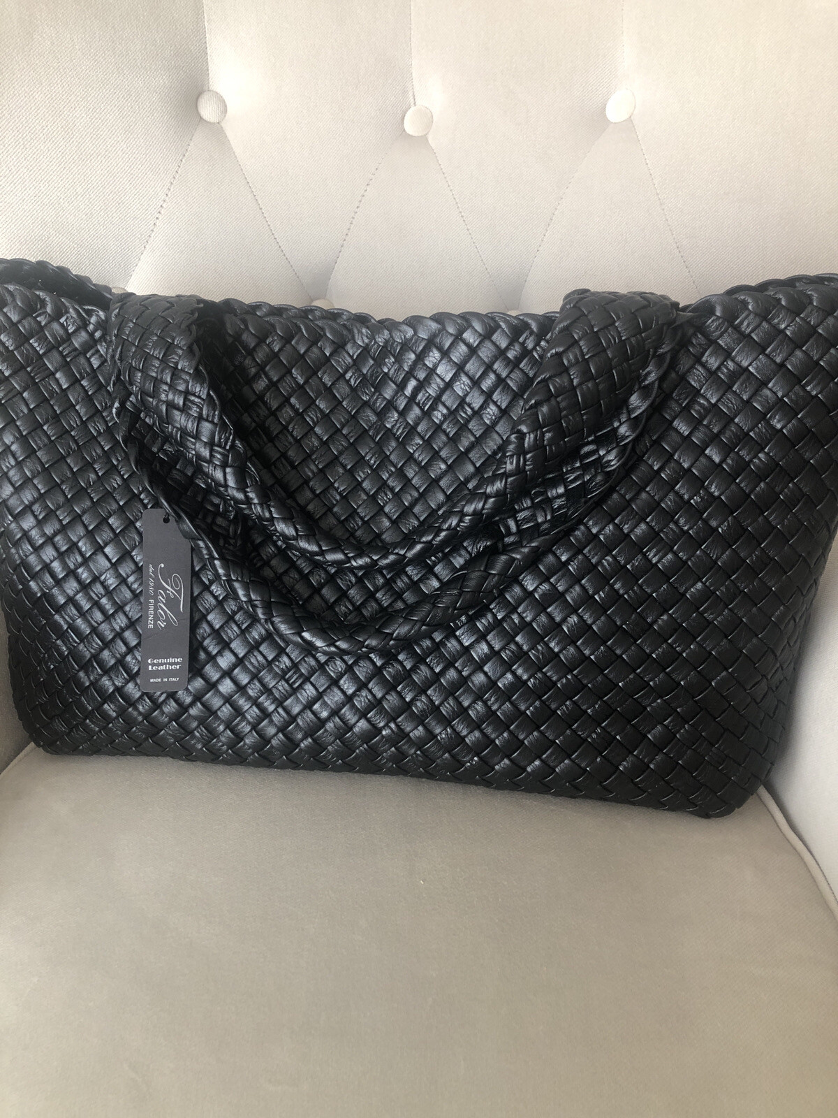 FALOR Firenze F7349 Leather Hand Woven Tote Bag NWT