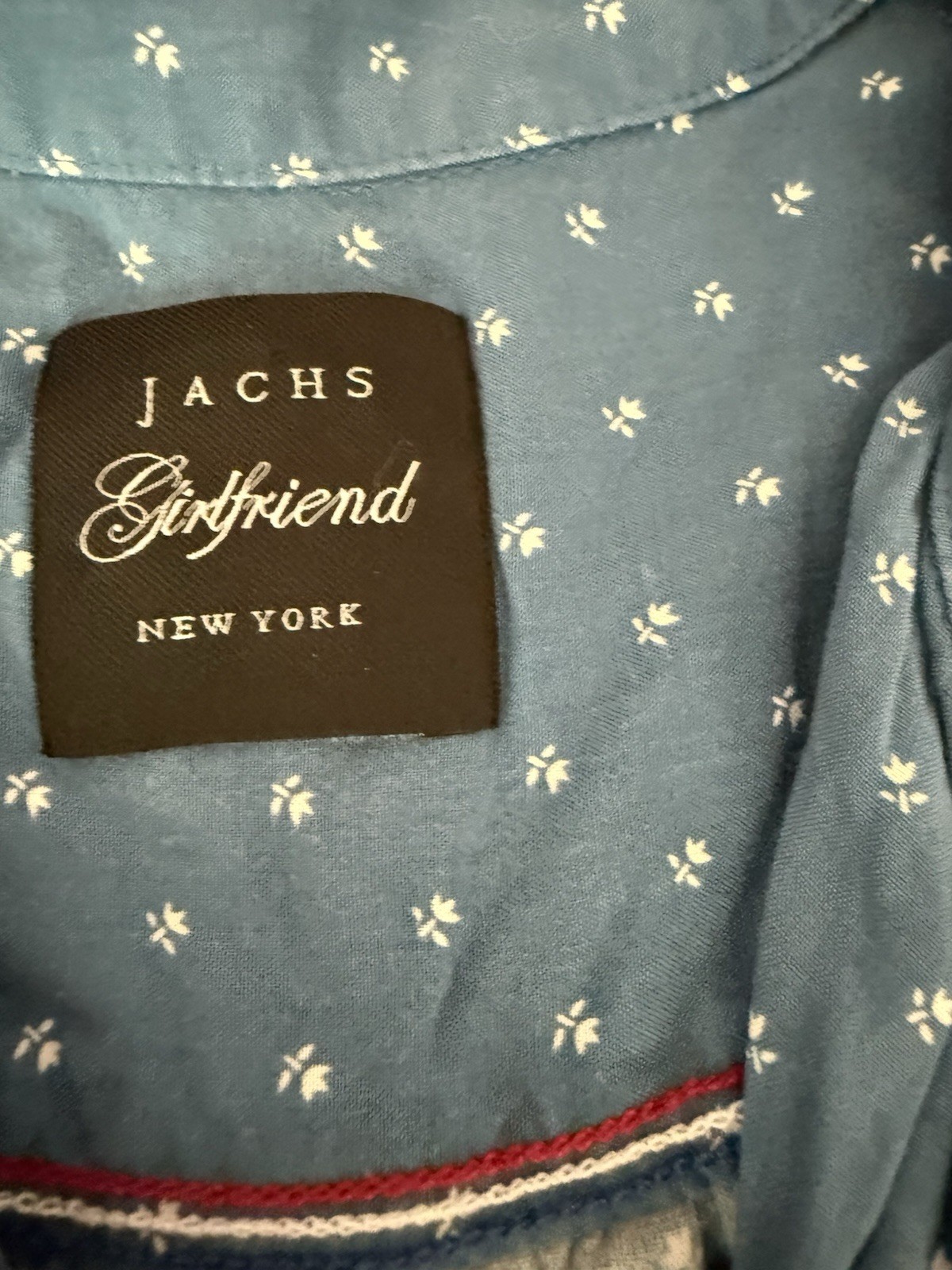 JACHS Girlfriend Women’s M Blue/White Floral Collared Sleeveless Button Top