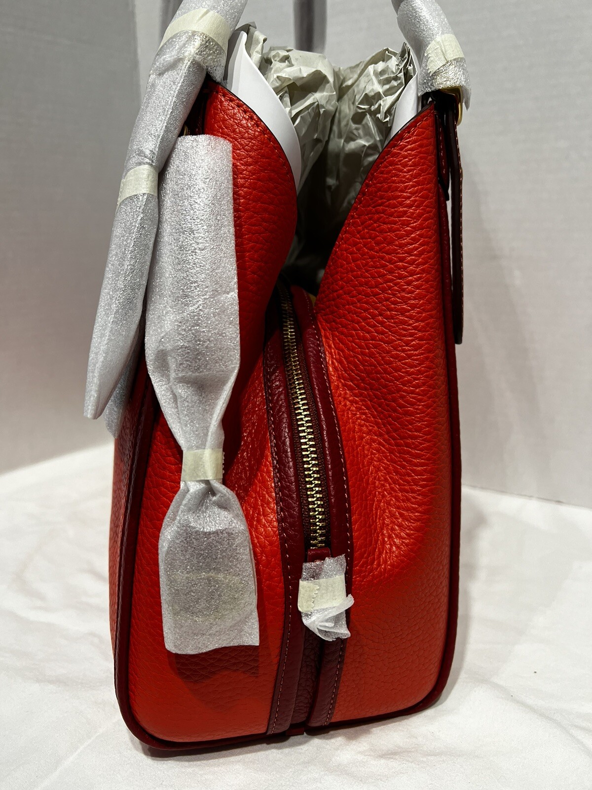 New Coach Lori Shoulder Bag Leather Colorblock Brass/Red Orange Multi C6627