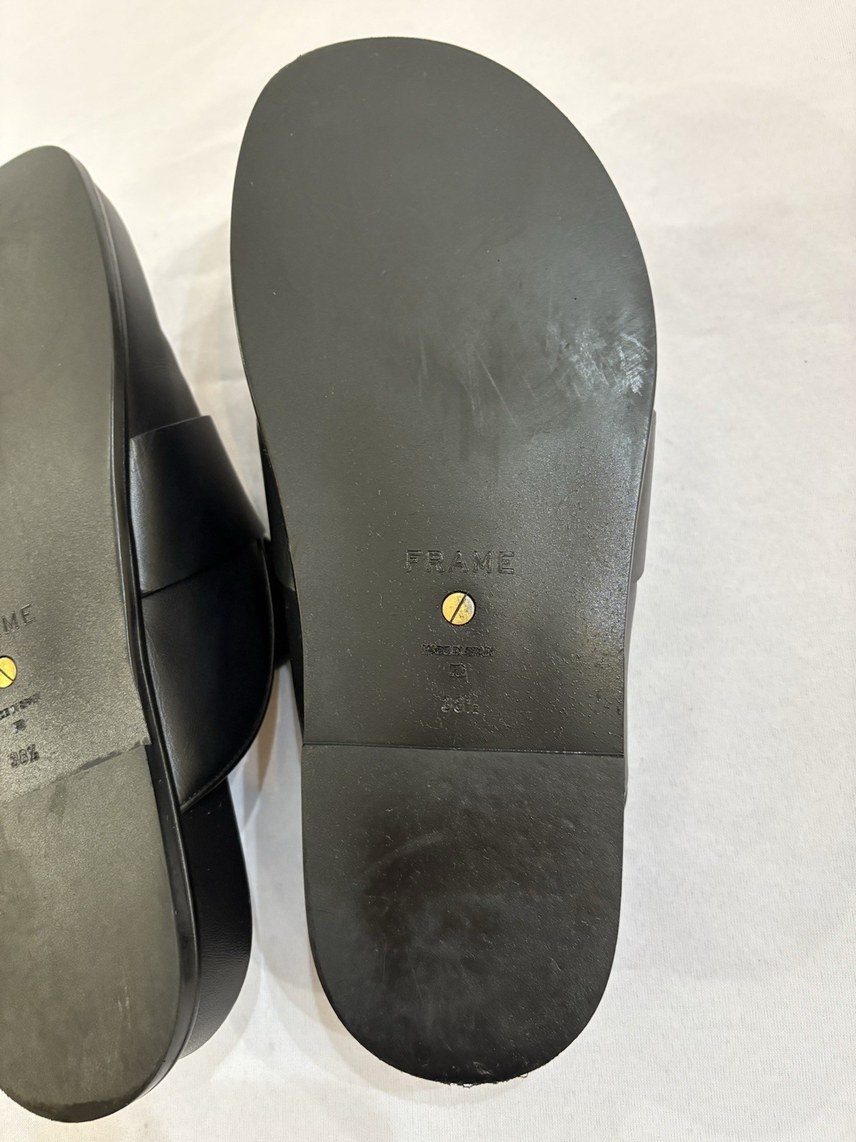 $398 FRAME Spain Le Aspen Black Leather Flats Mules Clogs Shoes Sz 38.5 EU 8 US