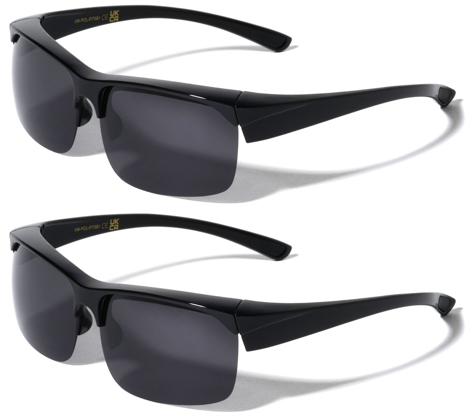 2 Pairs Men Fitover Half Rim Polarized Sunglasses – Mirror Fit-Over Eyeglasses