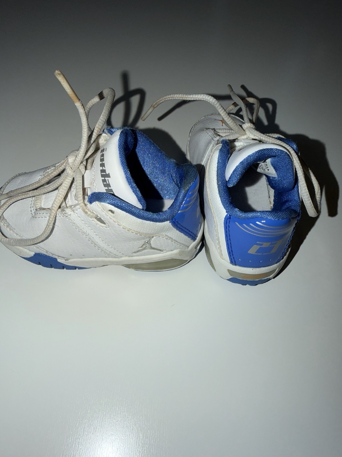Nike Jordan 23 White Blue Silver Leather 2005 Vintage Lace Up Baby Shoes US 5C