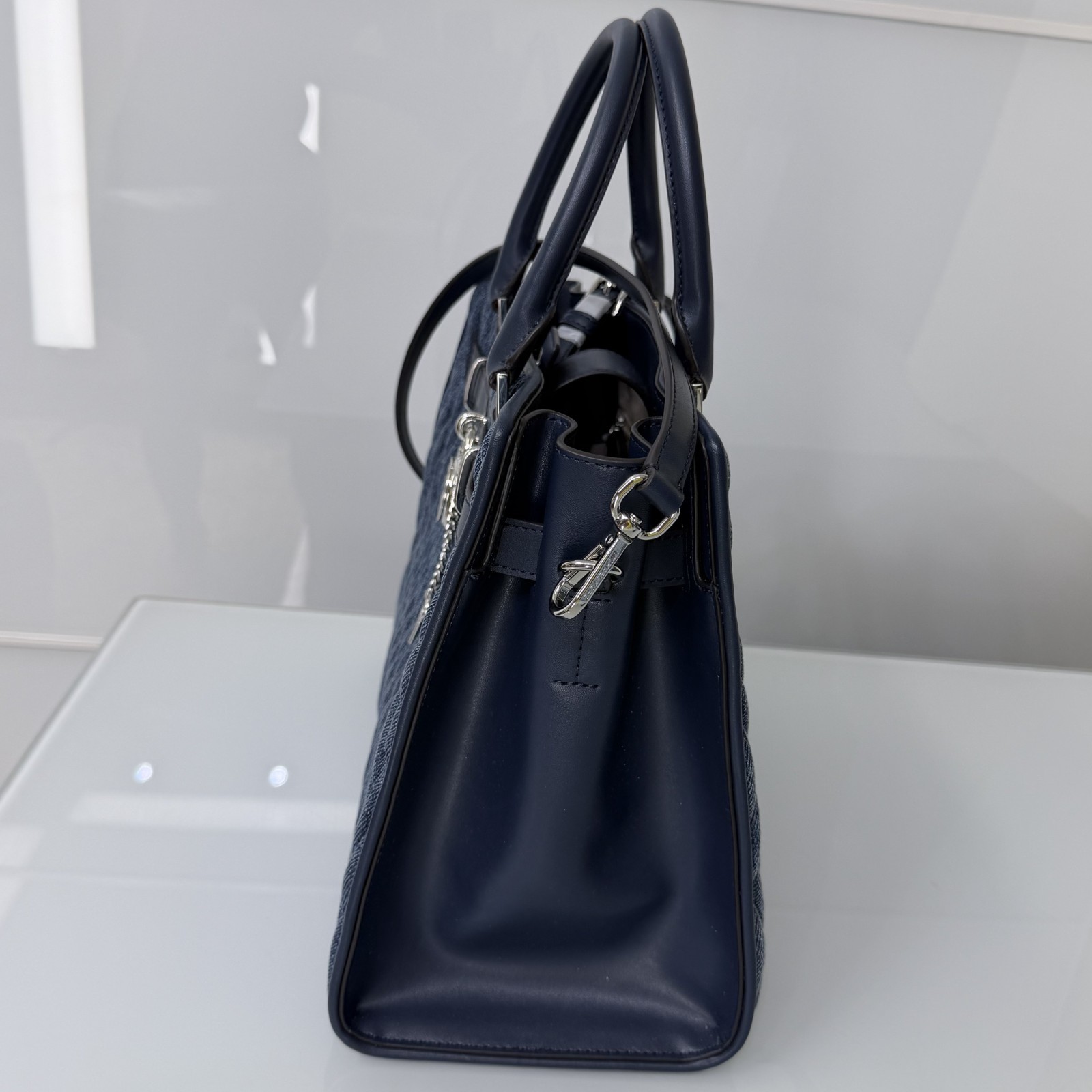 Michael Kors Set Hamilton MD Matelassé Denim Satchel Bag Denim Blue