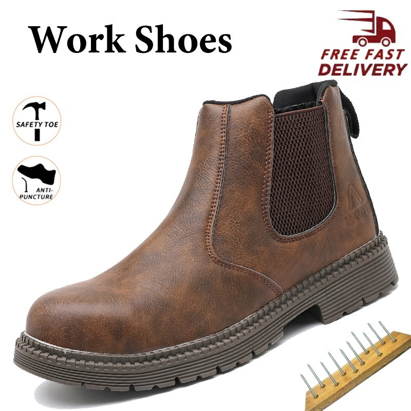 Non Slip Men’s Steel Toe Work Boots Construction Waterproof Leather Safety Shoes