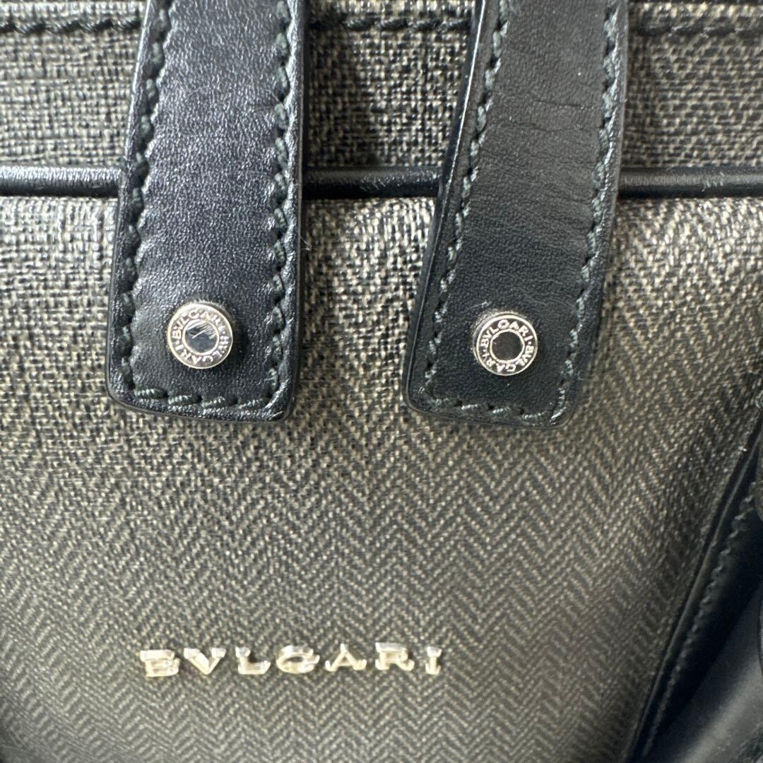BVLGARI Mens Gray PVC Leather Business Briefcase Bag Padlock Name Tag Auth