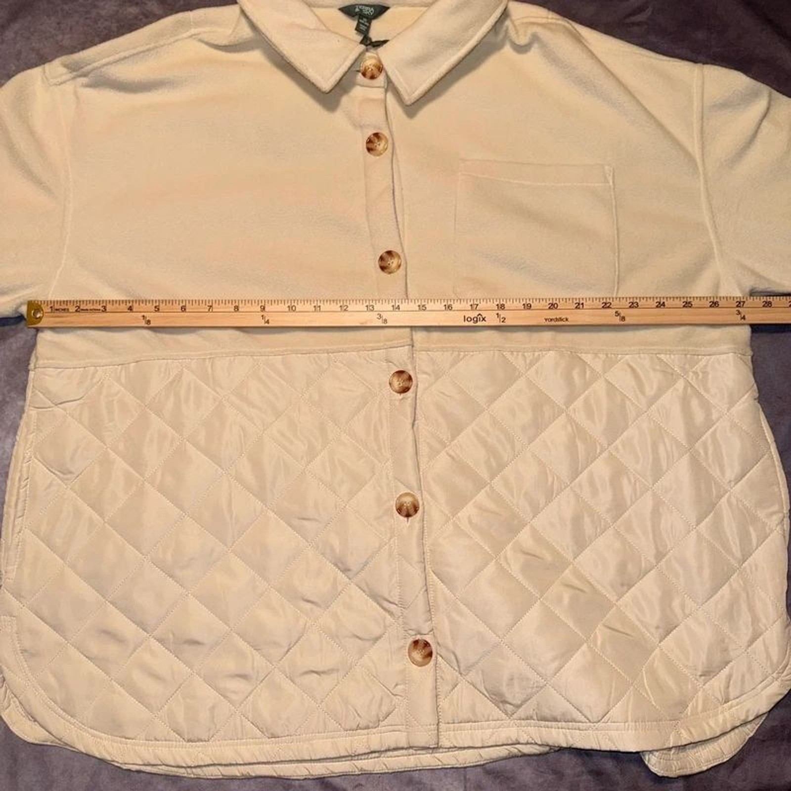 Terra & Sky Cream Quilted Fleece Shacket Button Down Jacket Plus 2X 20/22
