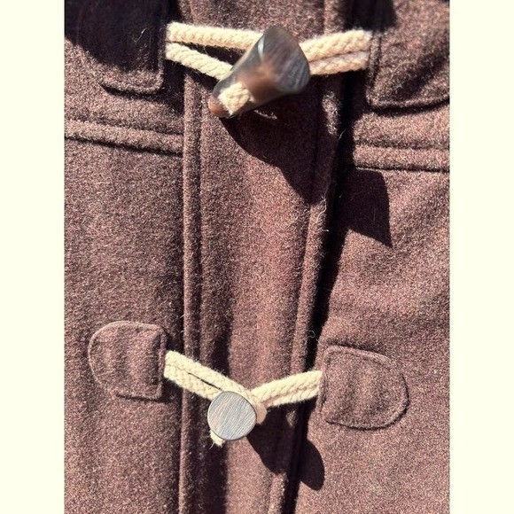 Toggle Coat Women Small Brown Excellent Hooded Wool Blend Duffle Jacket