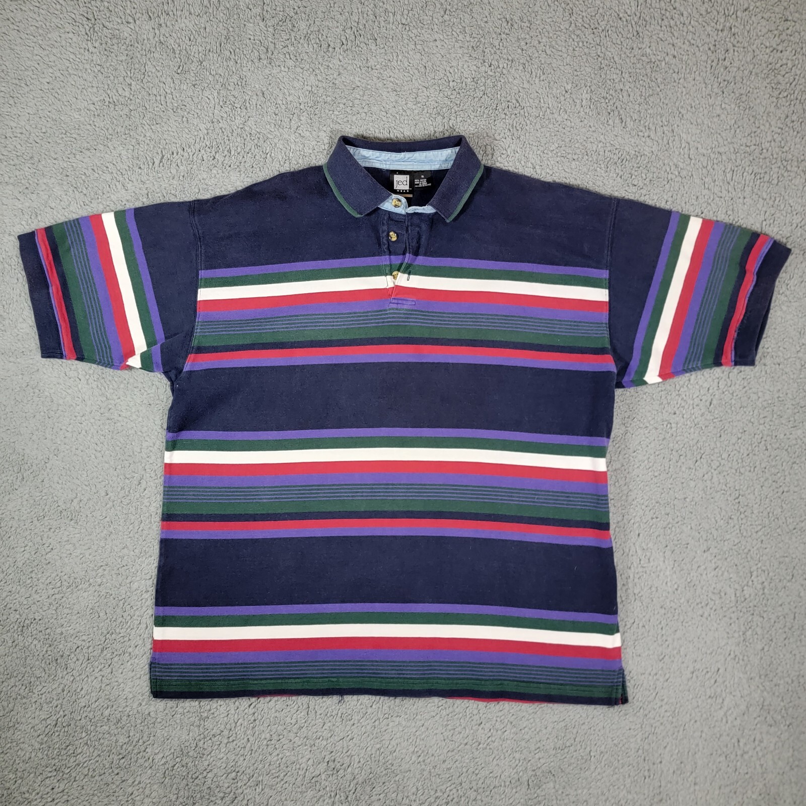 VTG 90s Jed Wear Striped Multi-Color Polo Retro Hip Hop Skate Surf XL