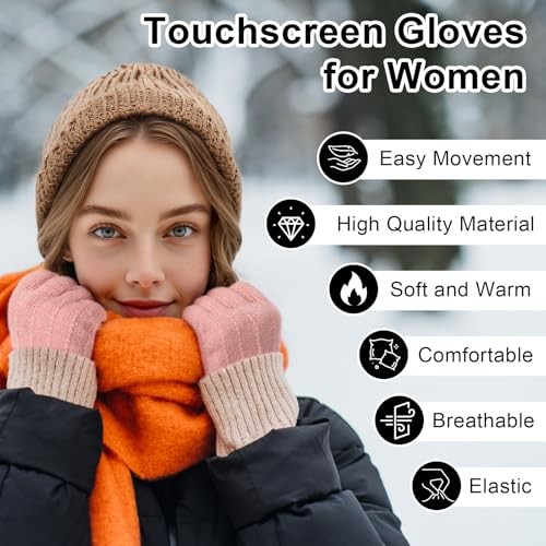 Clothirily Winter Gloves for Women – Touch 4 Pack, Black & Grey & Khaki & Pink