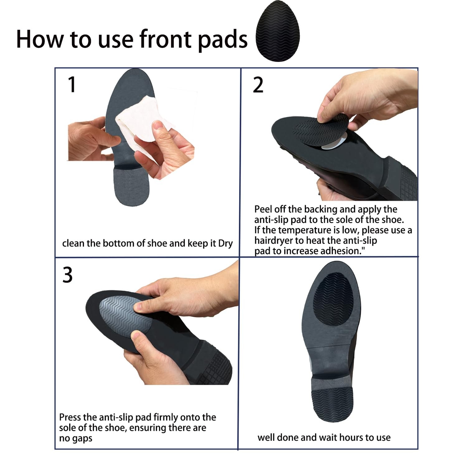 Non-Slip Shoe Pads,Adhesive Grips, Sole 3.6″*2.5″*0.04″, Black