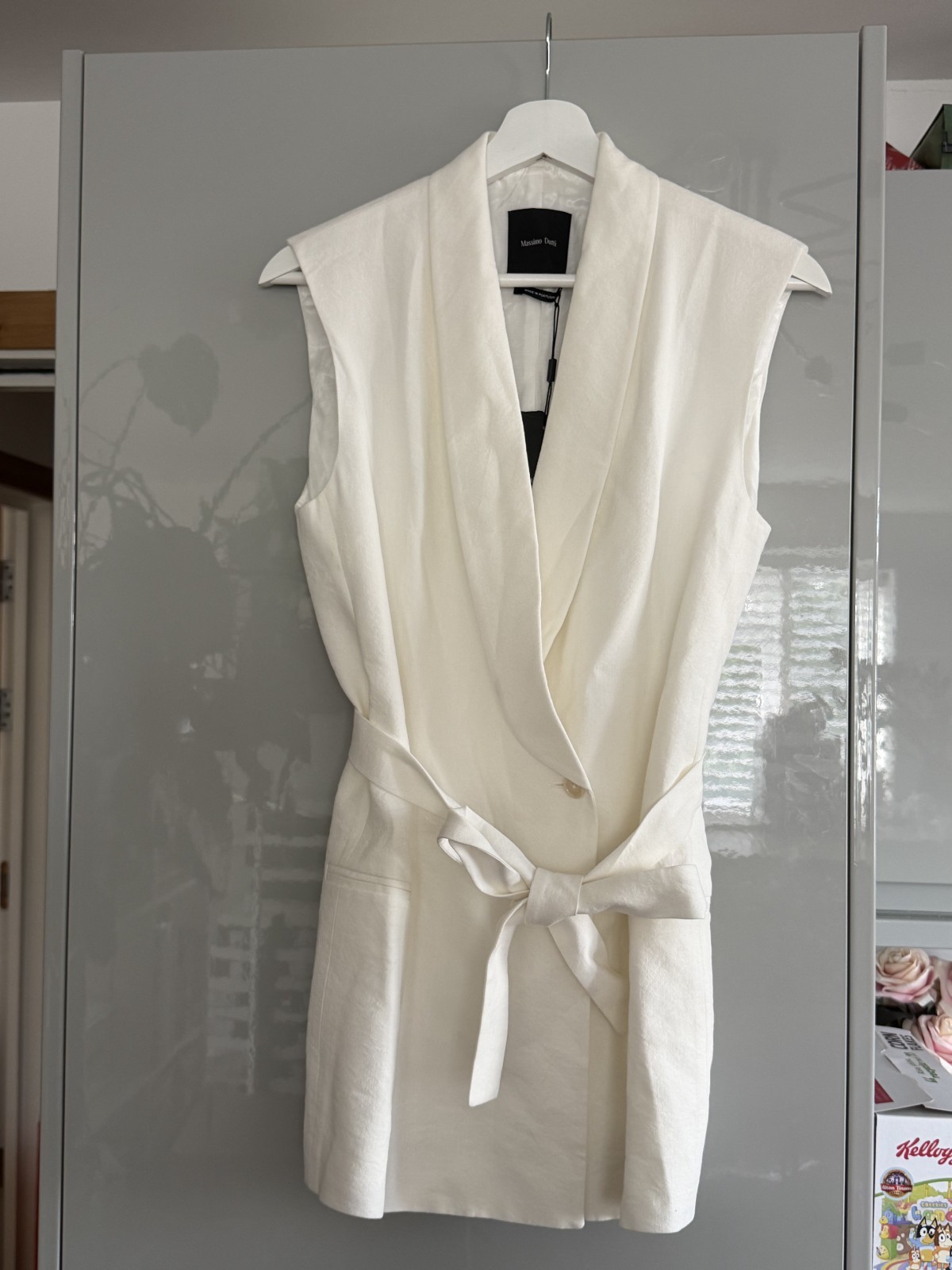 Massimo Dutti Linen Blazer Belted Dress White Sleeveless EU 36 US 4 Womens