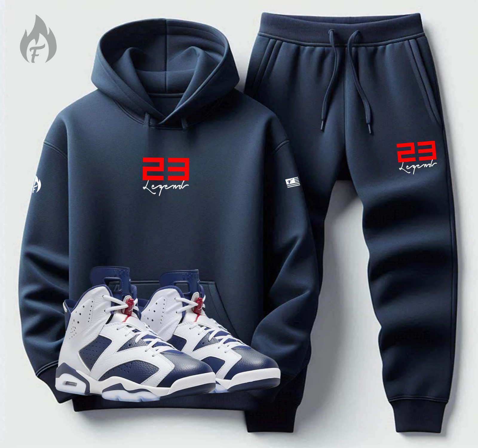 Men’s Navy Blue Tracksuit Sweatshirt Sweatpants Sweatsuit To Match Air Jordan 6