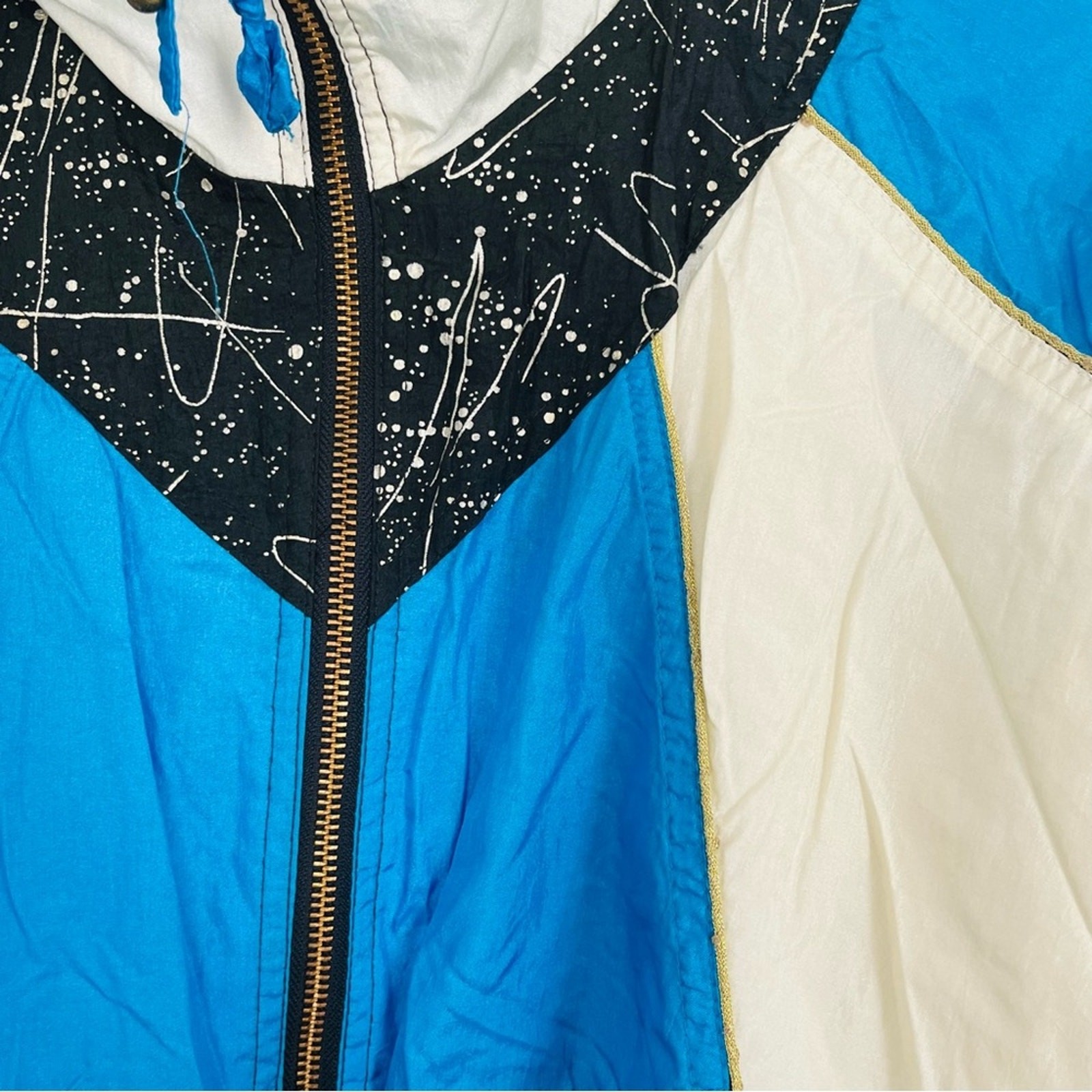 Vintage 90s Windbreaker Jacket Wacky Abstract Electric Blue Gold Black Splatter