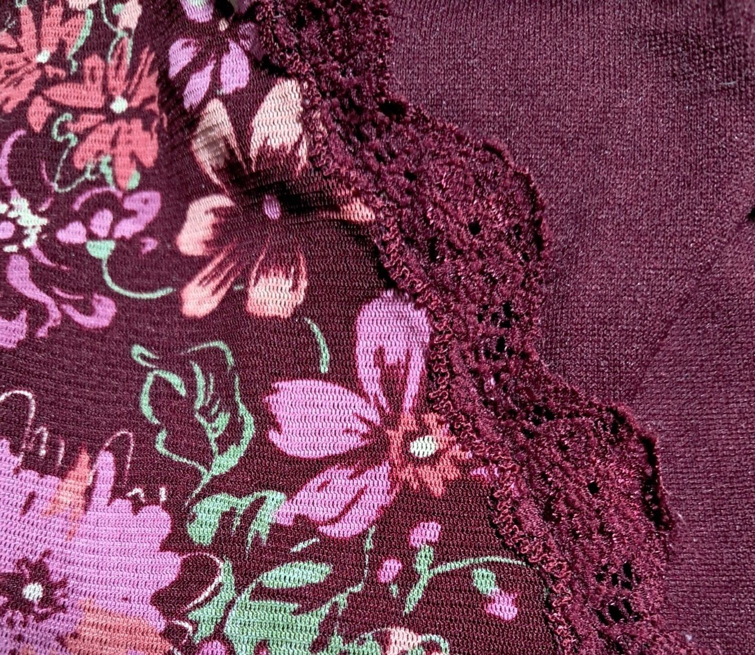 Y2K Axcess Floral Top Womens XL Fairy Grunge Burgundy Blouse 3/4 Sleeve V-Neck L