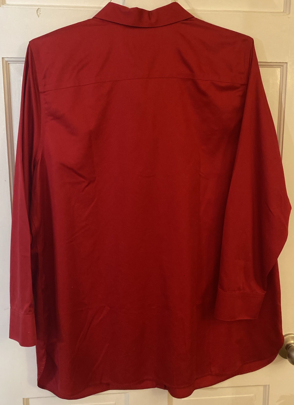 Chicos Shirt Size 3.5 (18) Red 3/4 Sleeve No Iron SateenButton Up Career Office