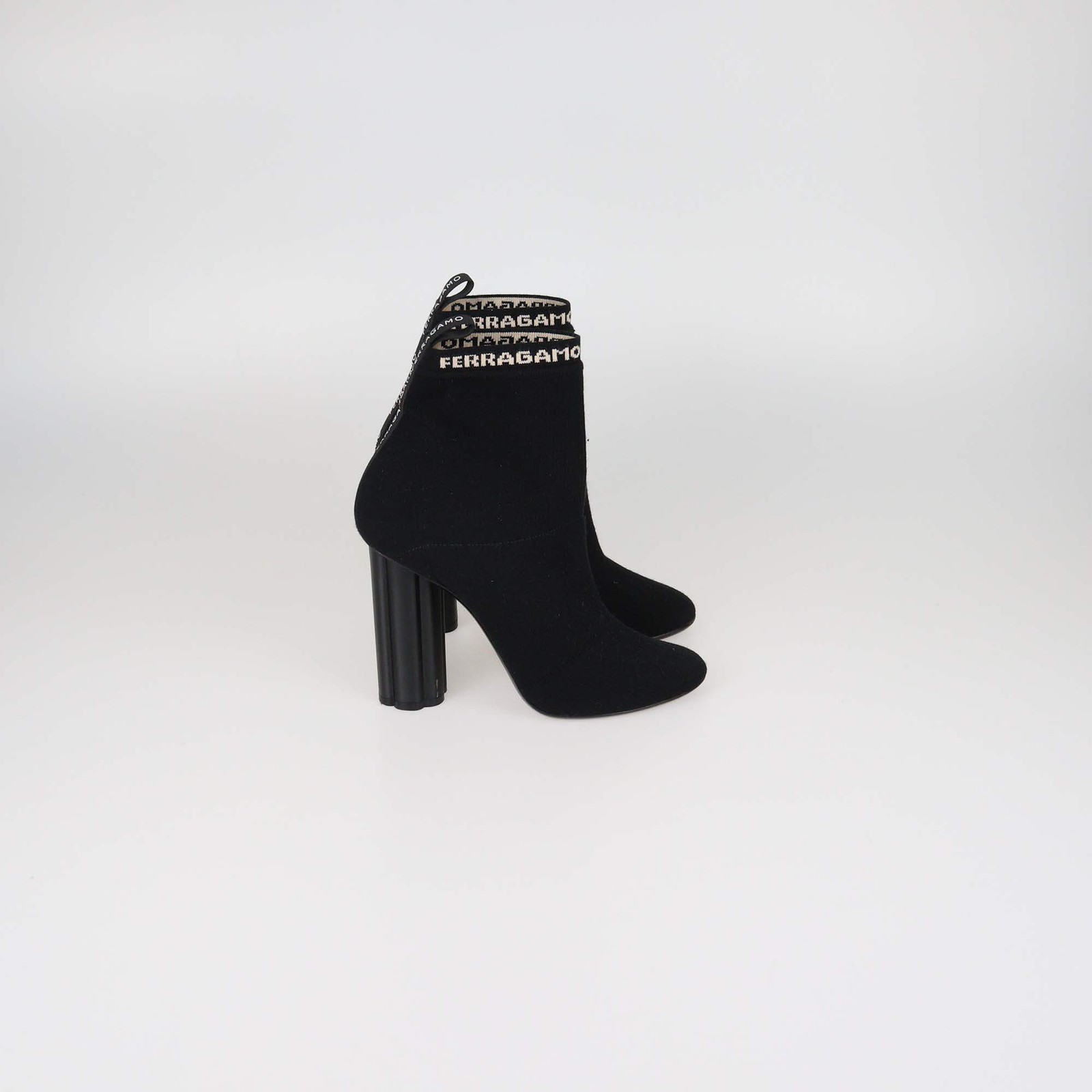 Salvatore Ferragamo Black Knitted Fabric Block Heel Booties