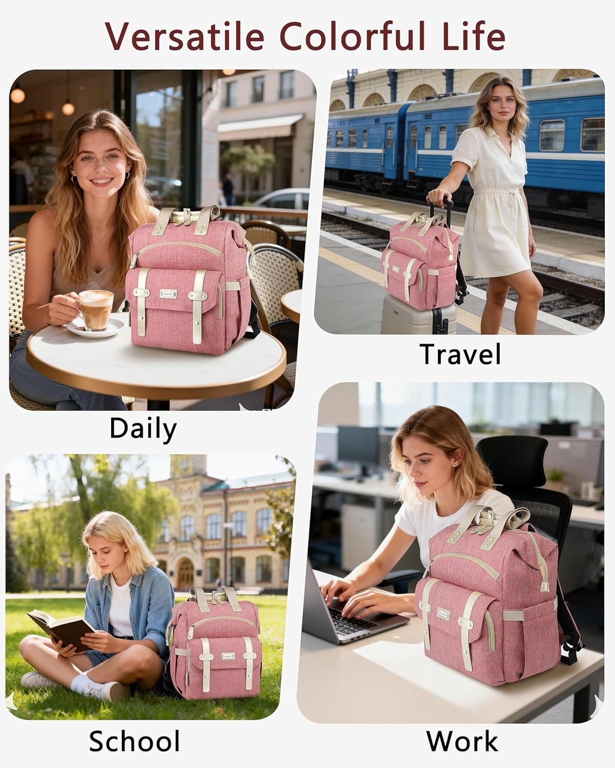 FALANKO Backpack for Women,Wide Open Work Large Student Bookbag for 15.6 Inch