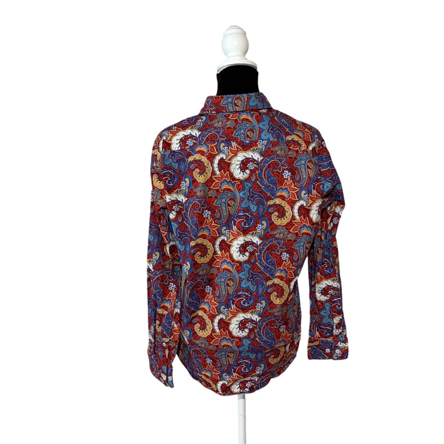Cremieux Paisley Rodeo Button Up Shirt Womens M Blue Red Western Boho Stretch