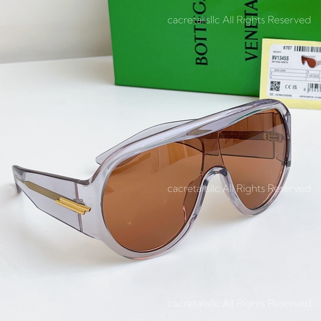 Bottega Veneta BV1345 Oversized Shield Sunglasses Women Transparent Frame Brown