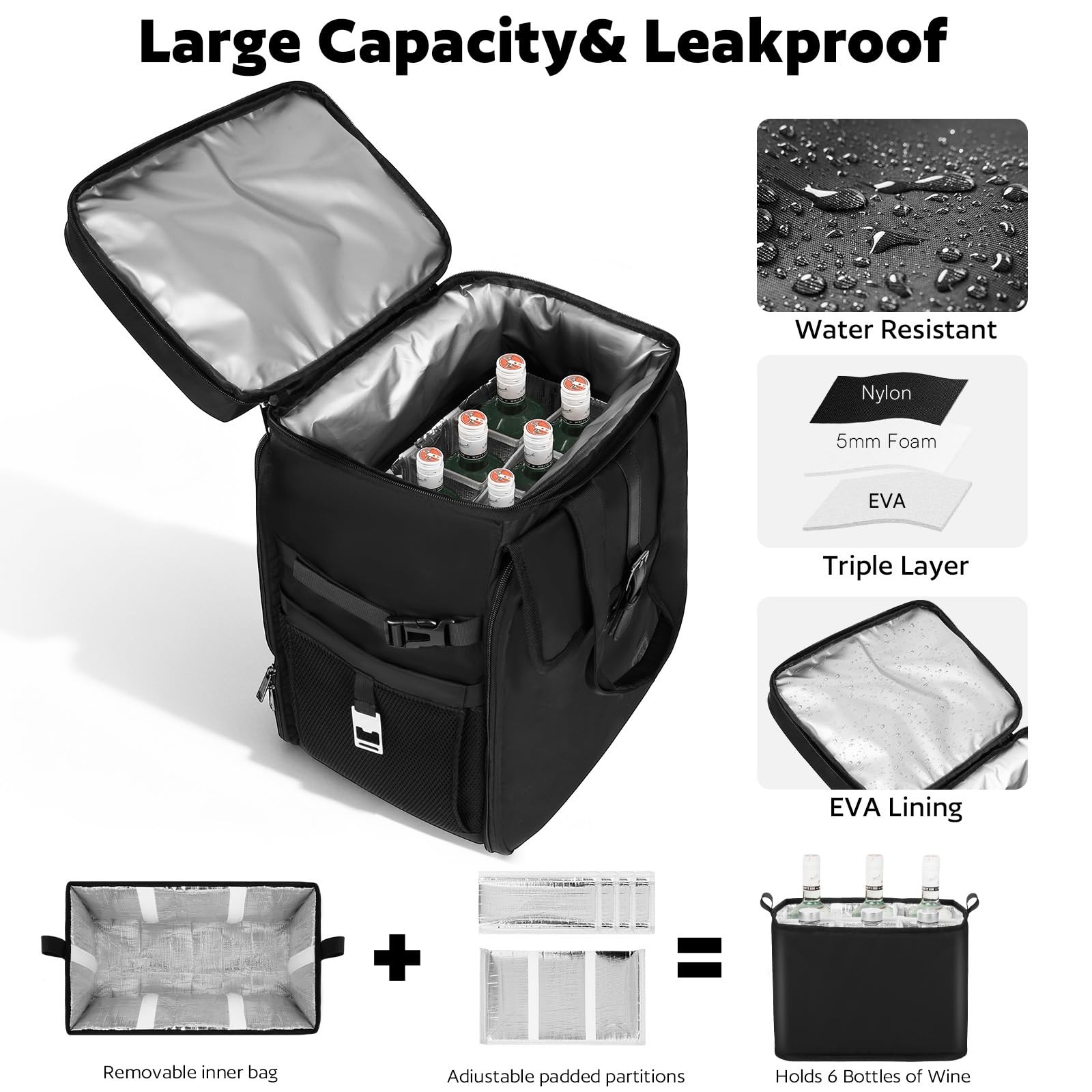 Bartender Bag, Leakproof Travel Bartender Kit Backpack for Carrying Bar Kit, Por