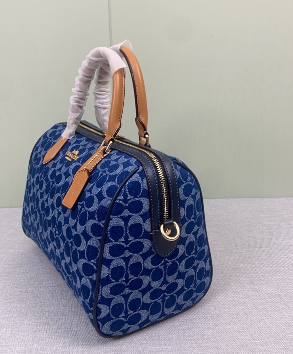 NWT CY699 Rowan Large Satchel Bag Signature Canvas Blue Brown