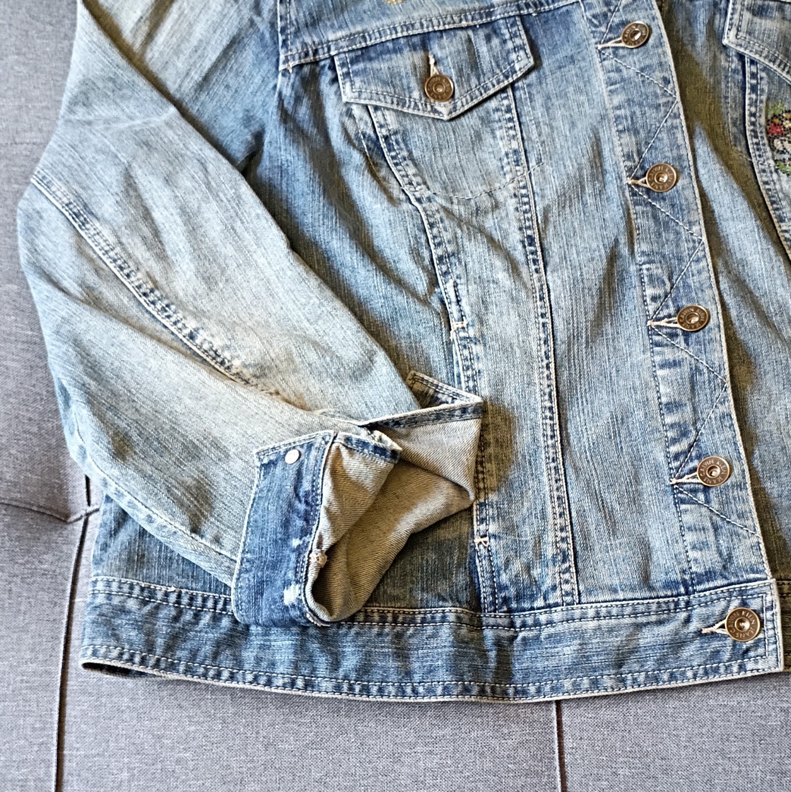 Calvin Klein Jeans Women’s Blue Embroidered Button Jacket Collared Pockets 3XL