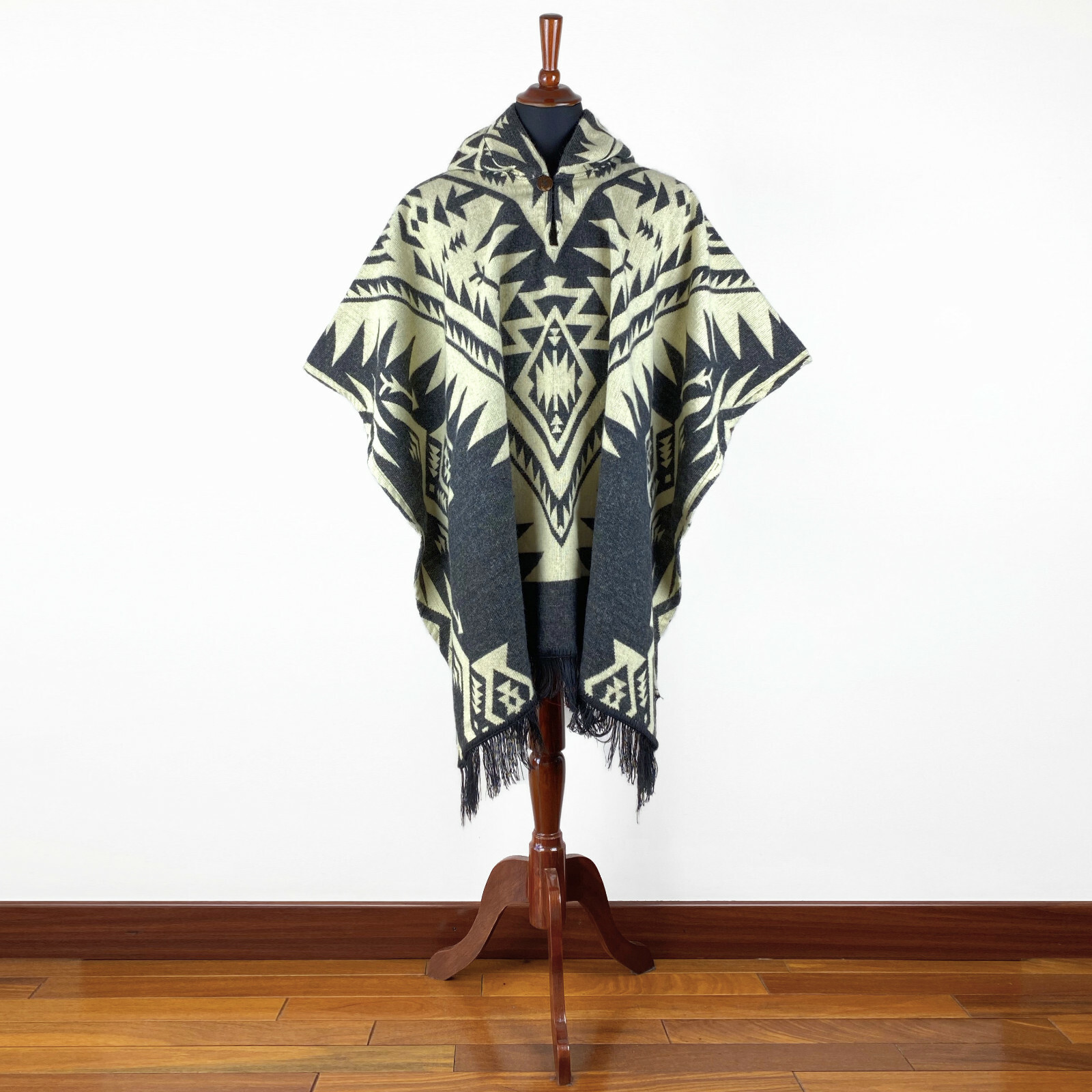 Alpaca wool Mens Unisex Hooded Poncho Aztec all seasons boho hippie Halloween