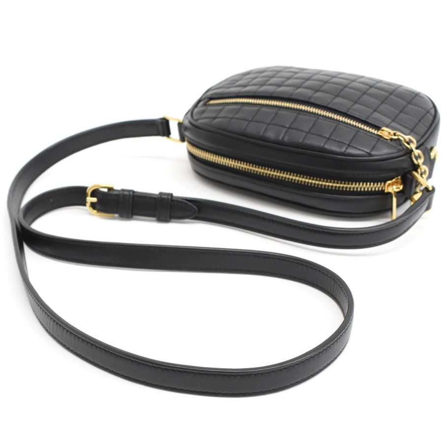 CELINE C Charm Crossbody Bag Shoulder Camera Bag Black Leather T00L