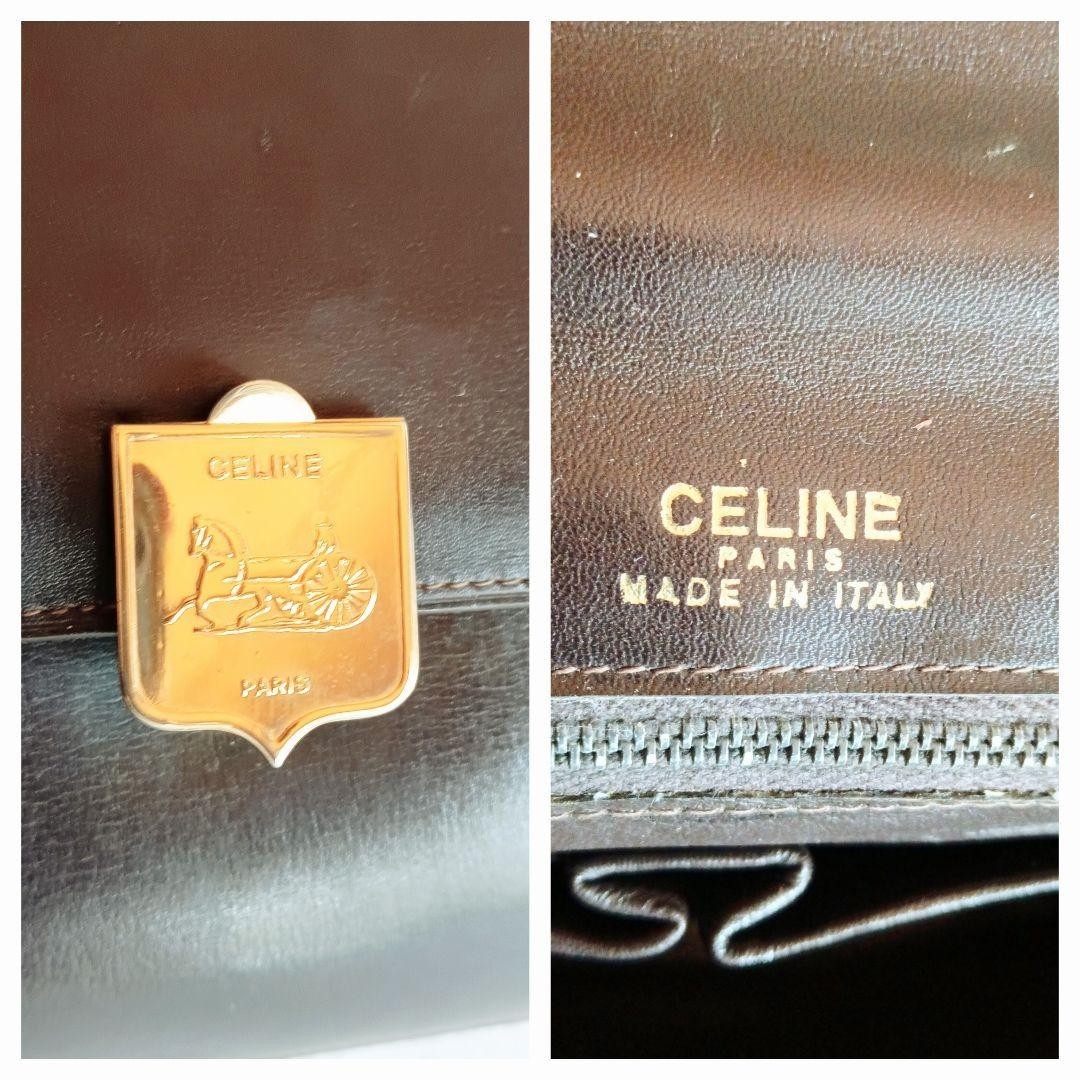 CELINE Leather Shoulder Bag Vintage 27cm/10.63in Dark Brown Gold Hardware