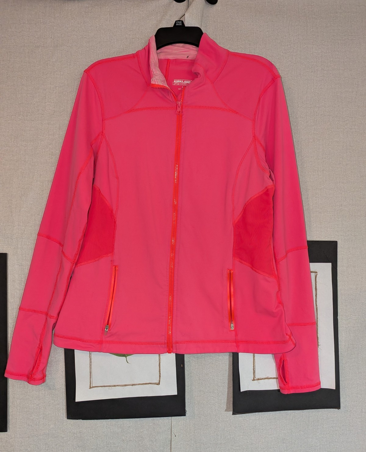 Kirkland Signature Women’s Pink Track Jacket Full Zip Pockets Size L