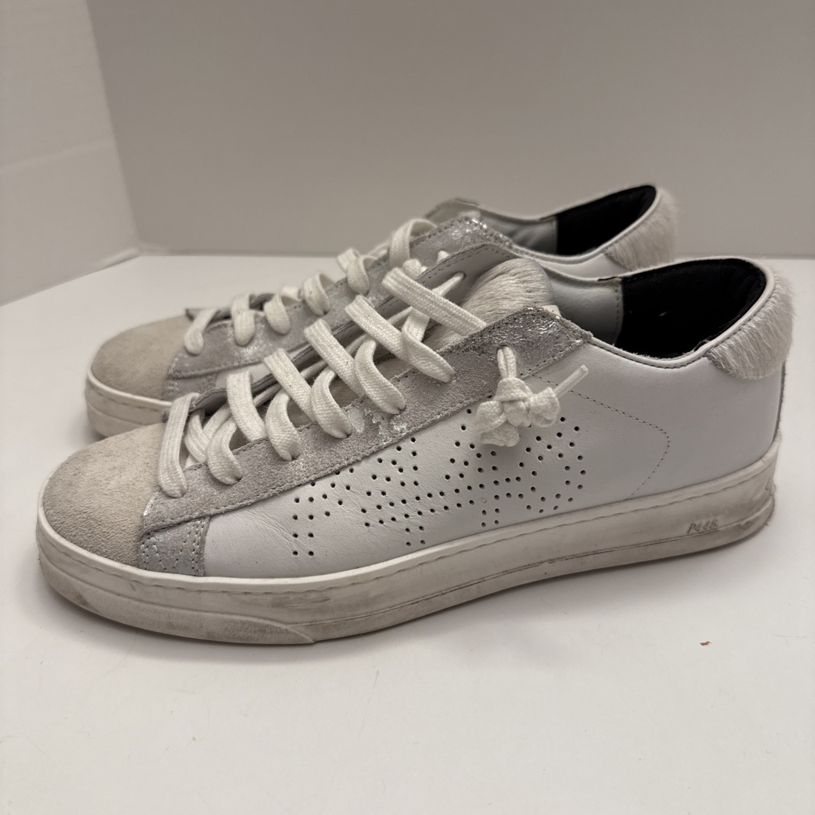 P488 John White Silver Glitter EU 38 US 8 Women’s Sneakers Leather Shoes Lace Up