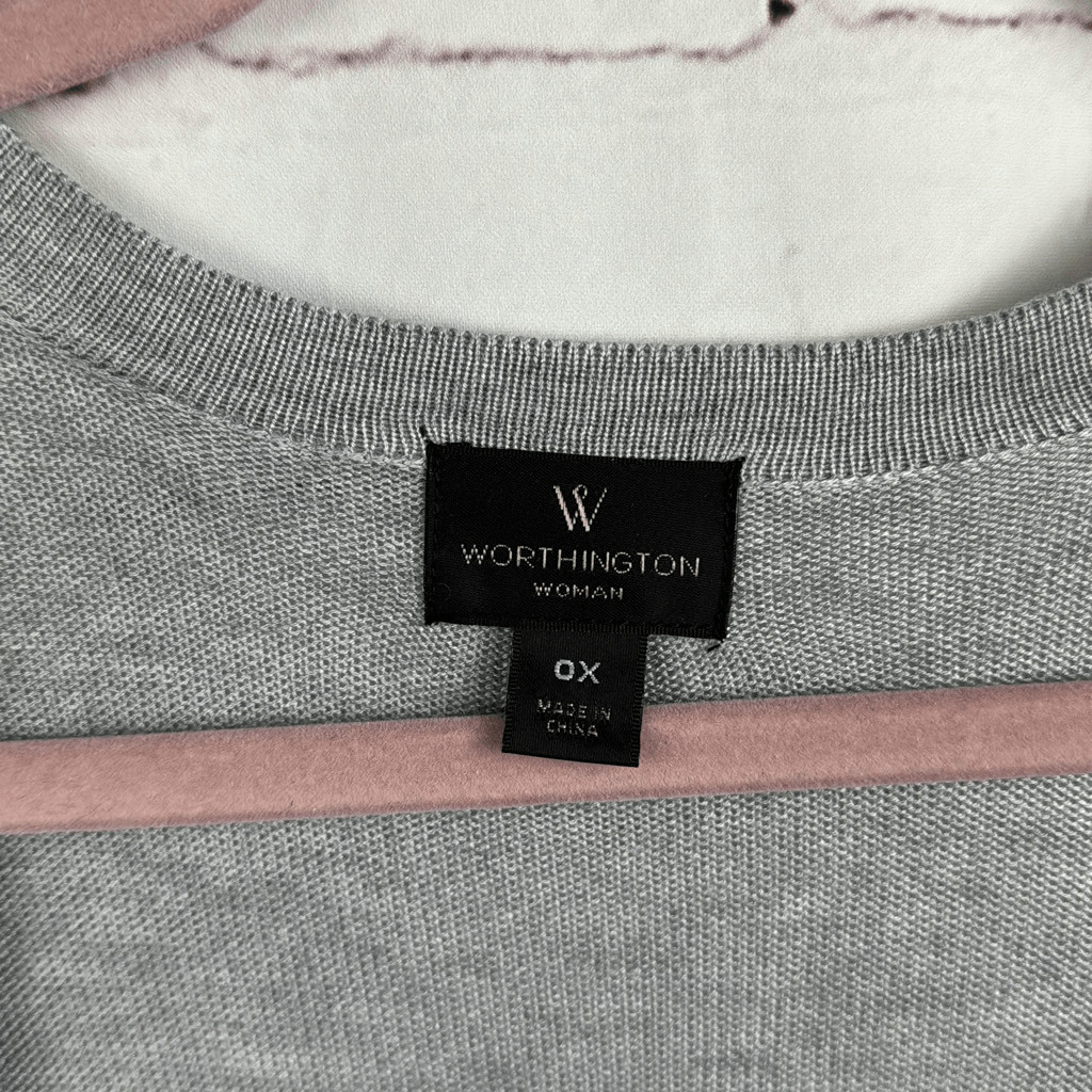 Worthington Sweater Womens L 0X Cardigan Open Longline 100% Rayon Heather Gray