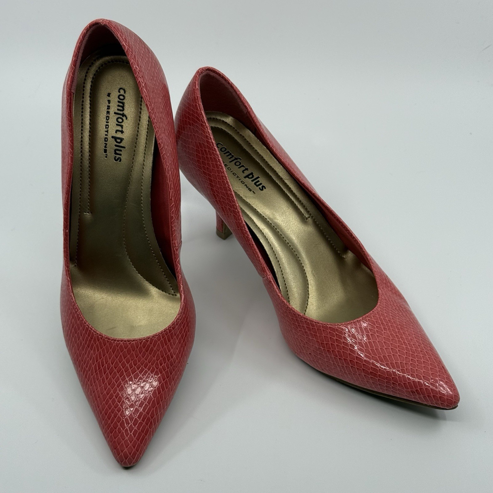 Comfort Plus By Predictions Womens Snake Print Pink Pointed-Toe Pumps Size 7M