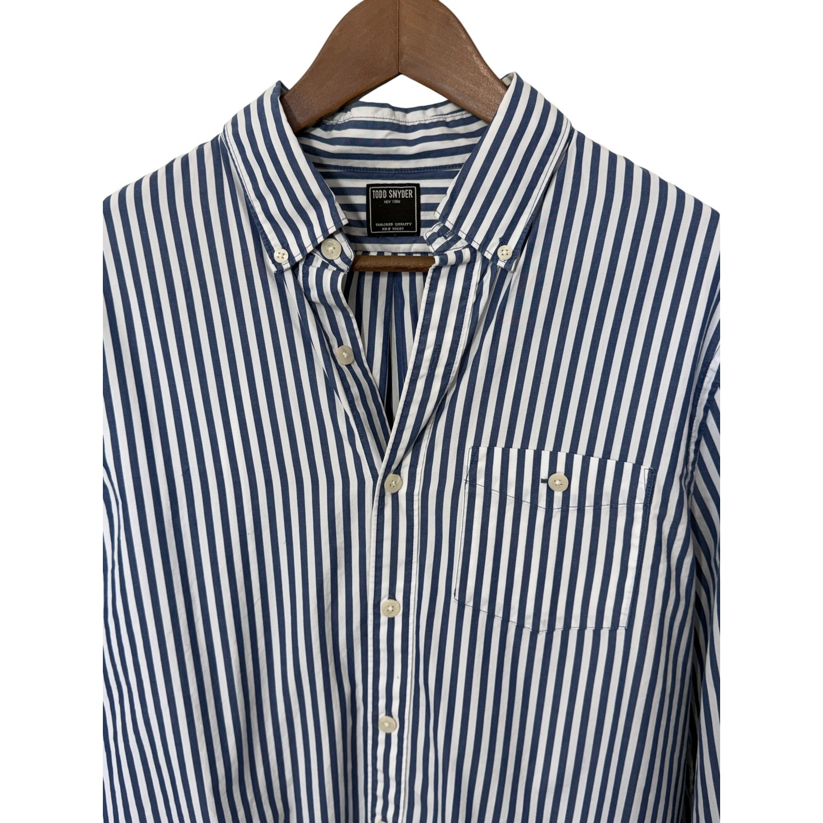 Todd Snyder Mens Blue Striped Button Down Shirt Large Tailored Crisp Poplin