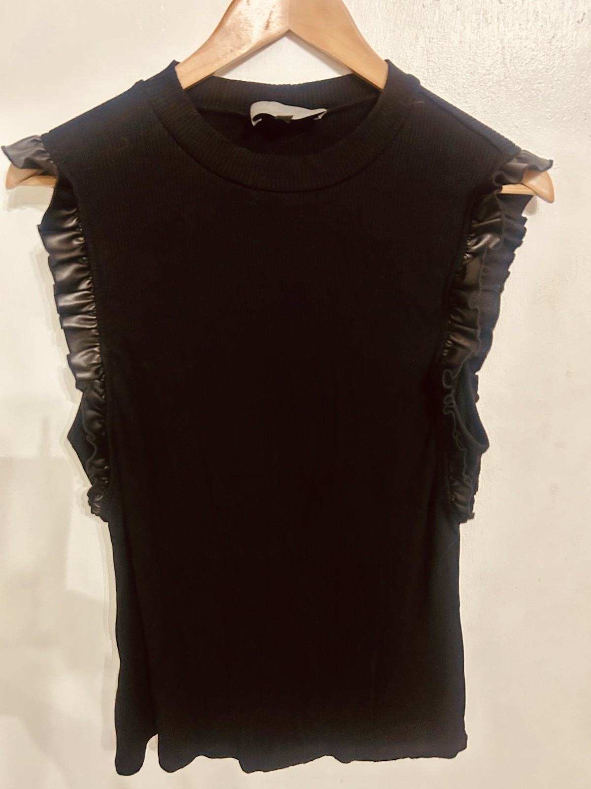 Sundays In Brooklyn Black High Neck Tank With Ruffled Detailing On Sleeves