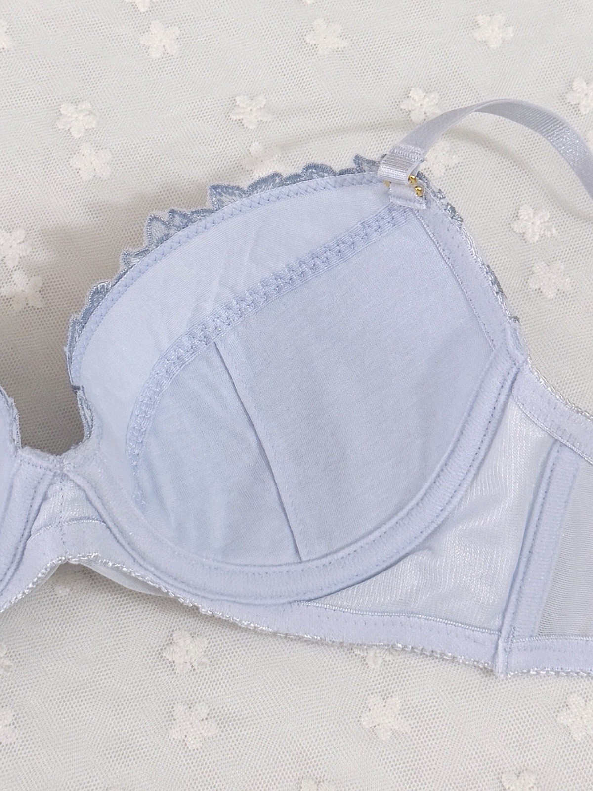 US-34B/JP-C75 Japanese Brand Floral Embroidery Mesh Decoration Bra Panty Set NWT