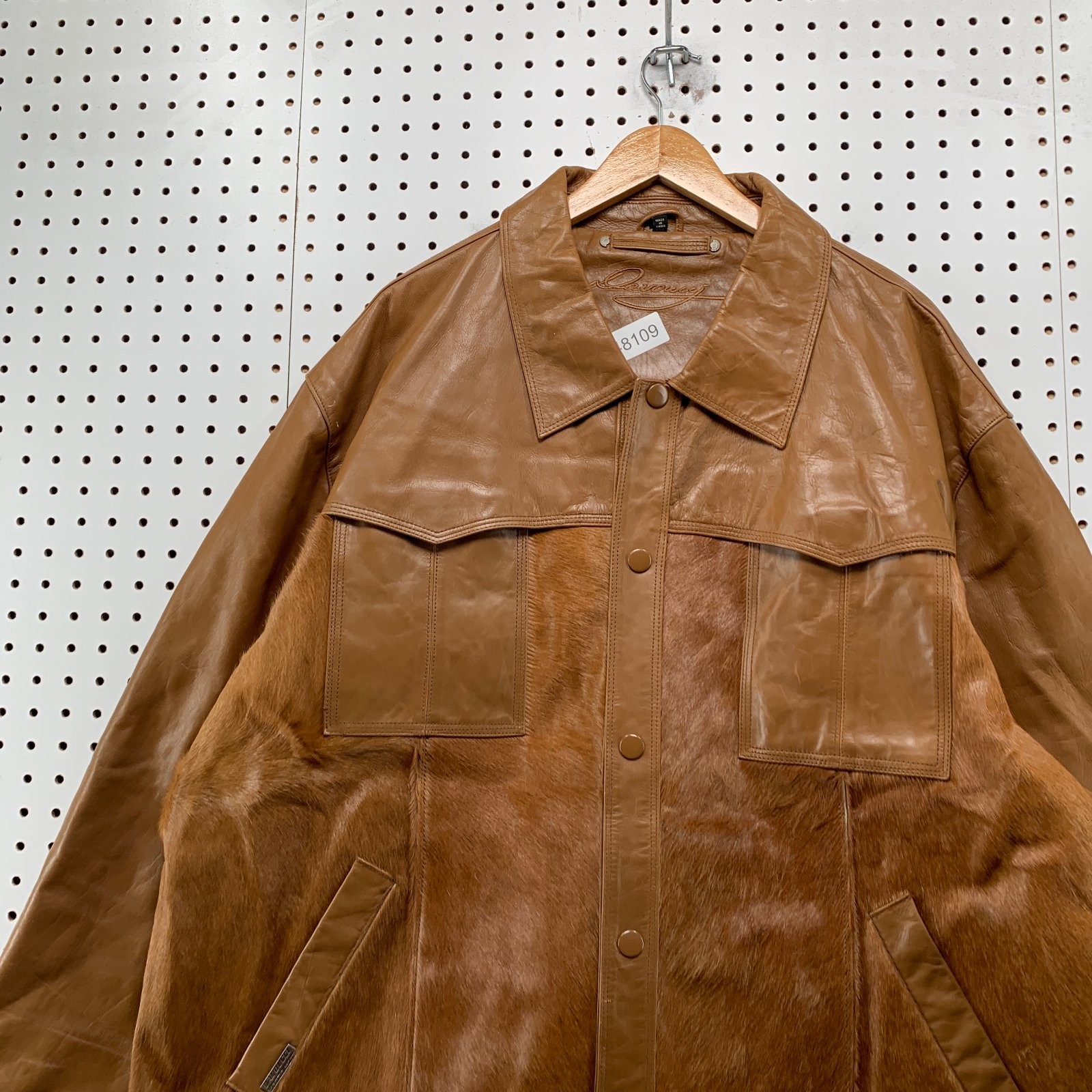 Vintage Davoucci Leather Jacket Men 6XL Brown Hair On Hide 80s 90s Rodeo Western