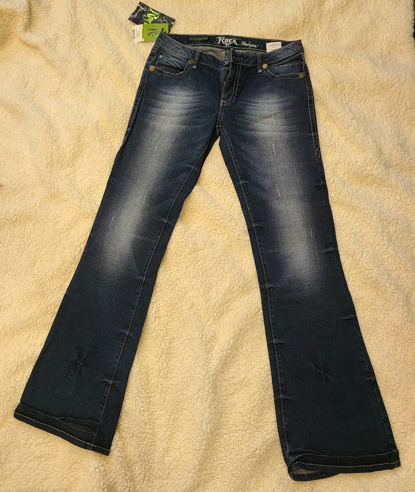 WRANGLER ROCK 47 JEANS Embellished Pockets Ultra-Low-Rise 7 x 34 WHX83MQ