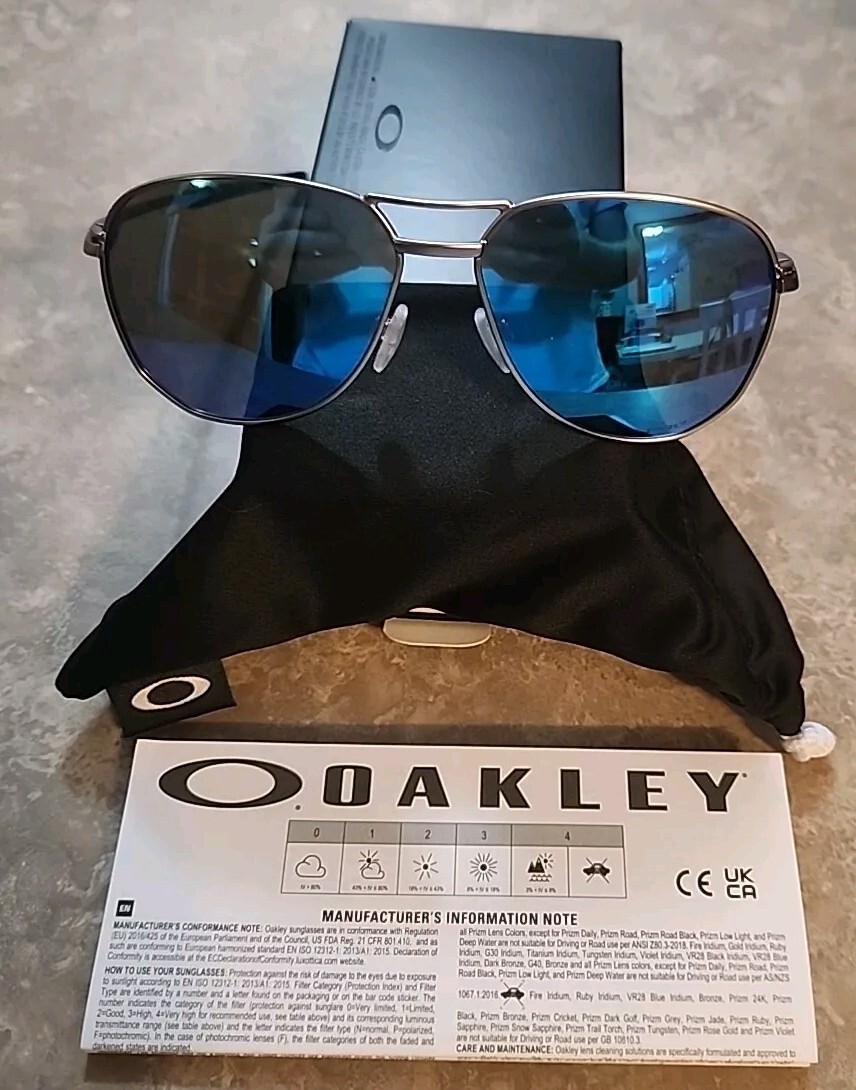 🔥 RARE Oakley CONTRAIL 4147-0357 Aviator Sunglasses Satin Chrome Prizm Sapphire