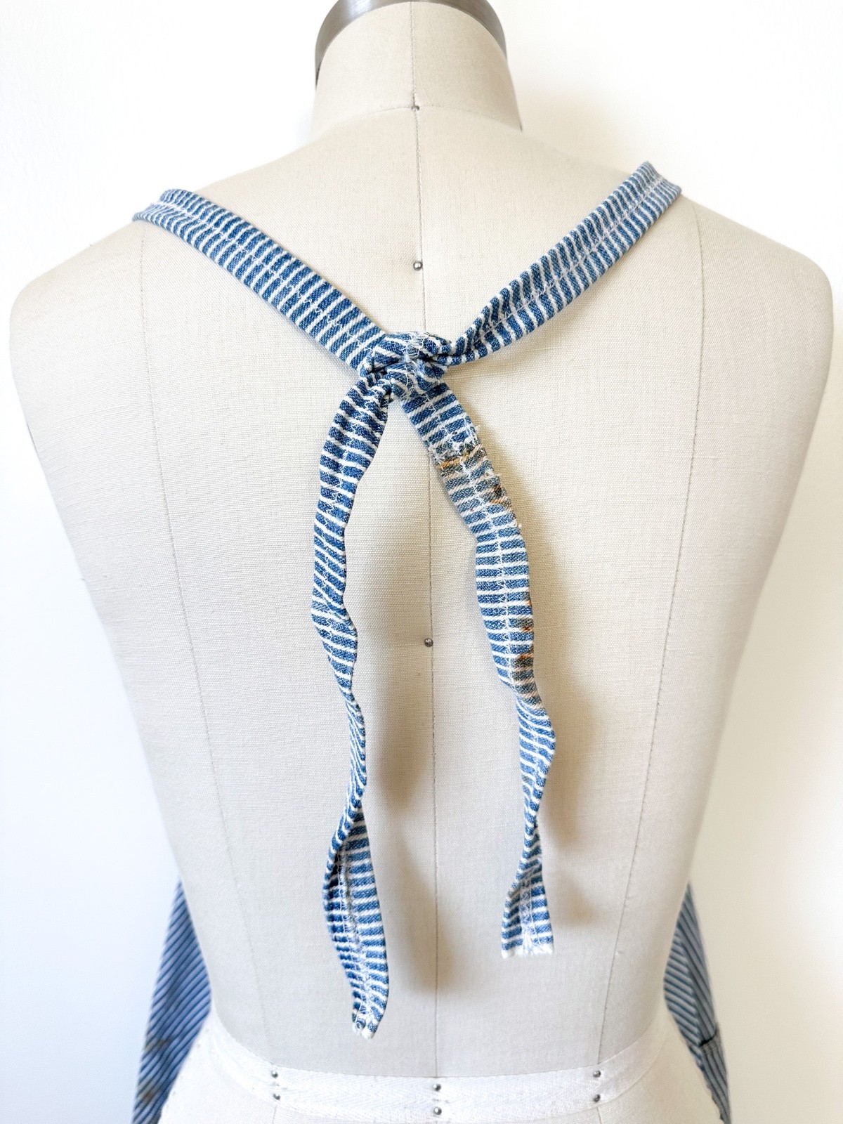 Vintage 1960s Denim Striped Distressed Apron Utility Workwear as found