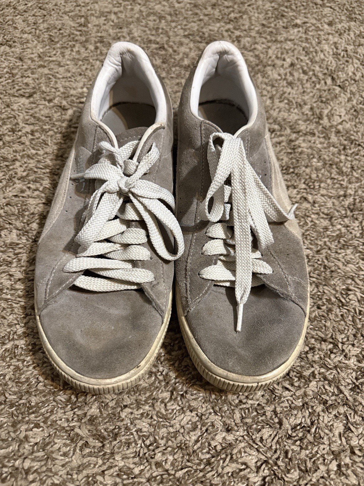 PUMA Men’s Low Top Lace Up Gray/White Suede Athletic Sneakers