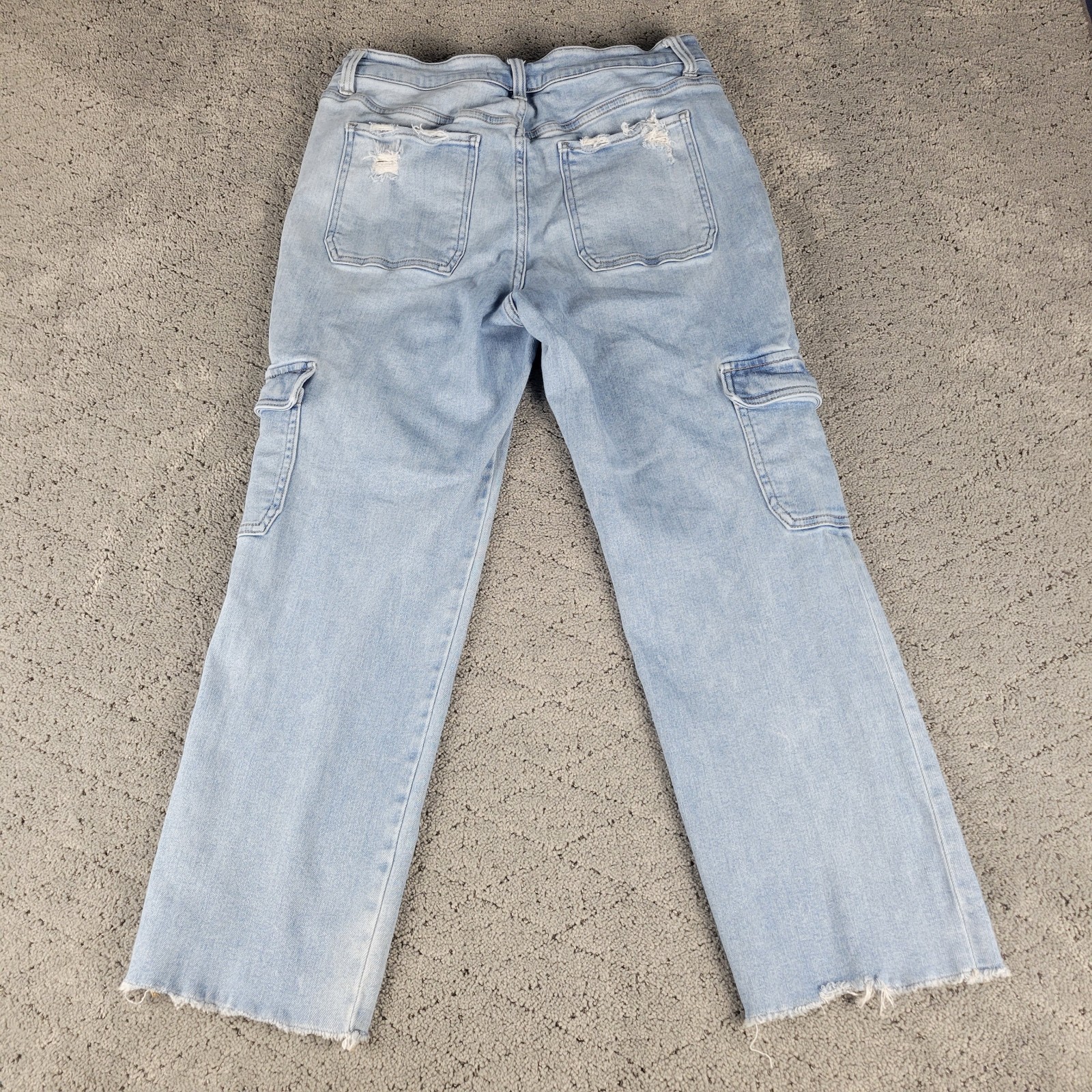 Flying Monkey Jeans Womens 31 Blue Cargo Relaxed Straight Leg Distressed Denim