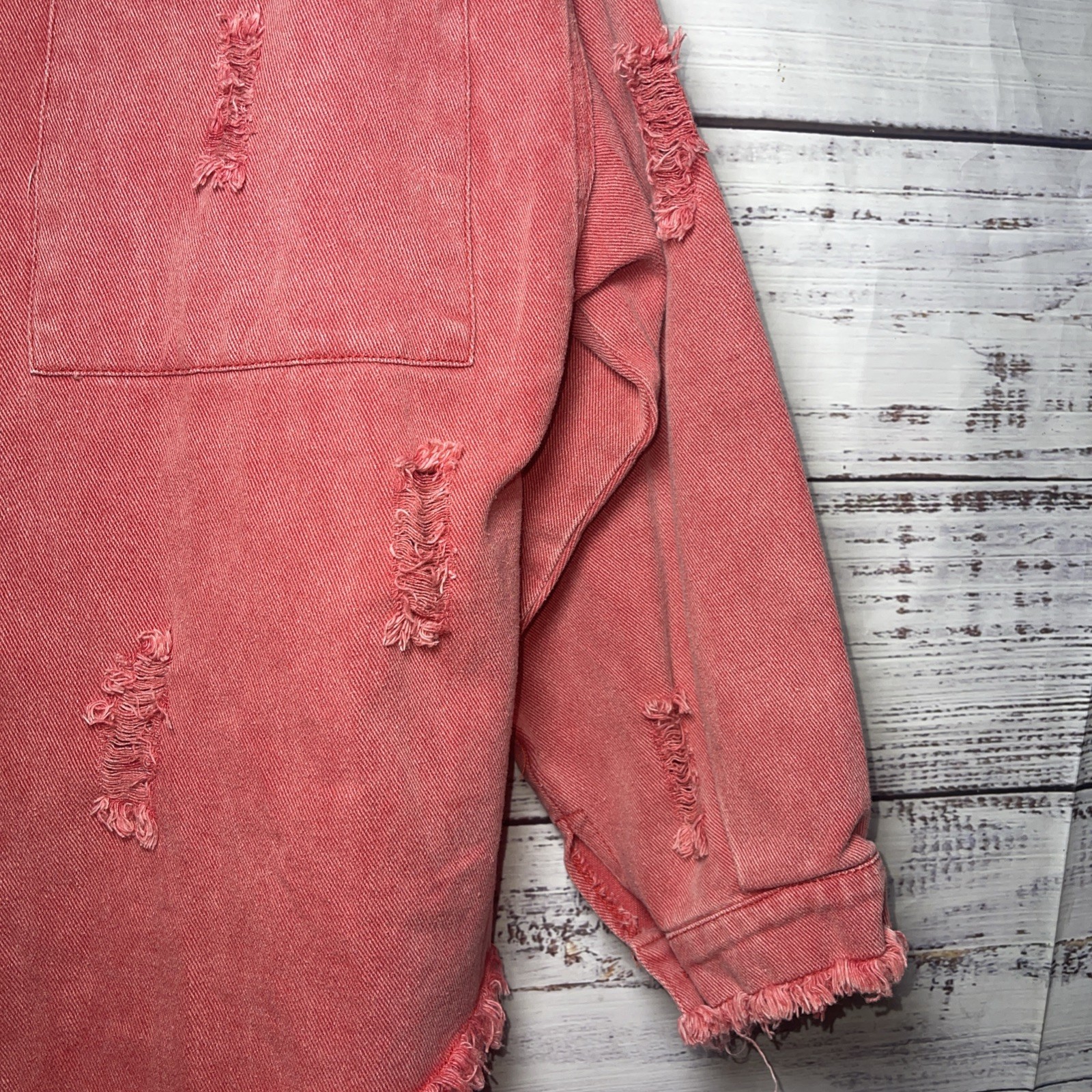 Paintcolors Distressed Indie Grunge Red Fringe Jean Jacket Medium