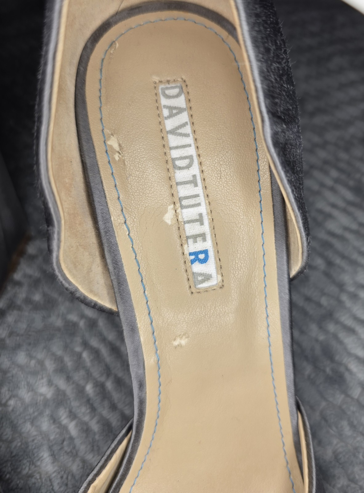 David Tutera Women’s Gray Satin Open Toe Wedge Heels with Rhinestone Accents