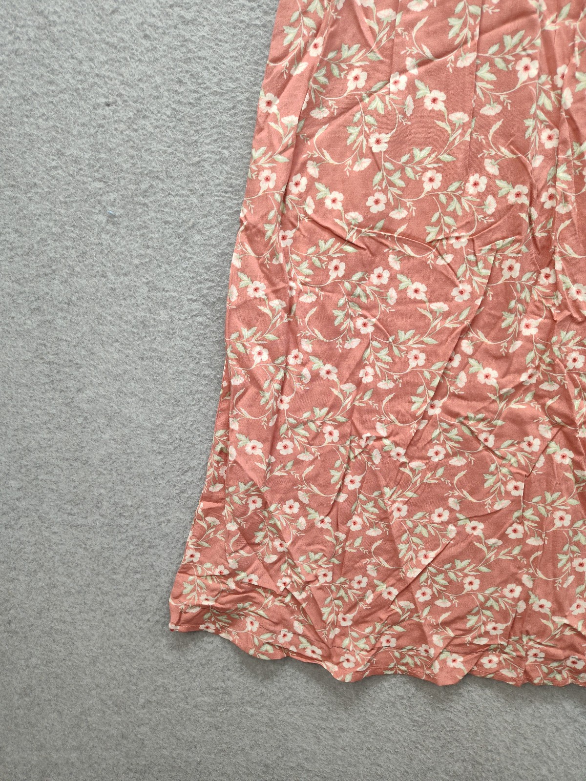 A U W Women Midi Dress L Coral Floral V Neck Adjustable Strap Button Up Summer