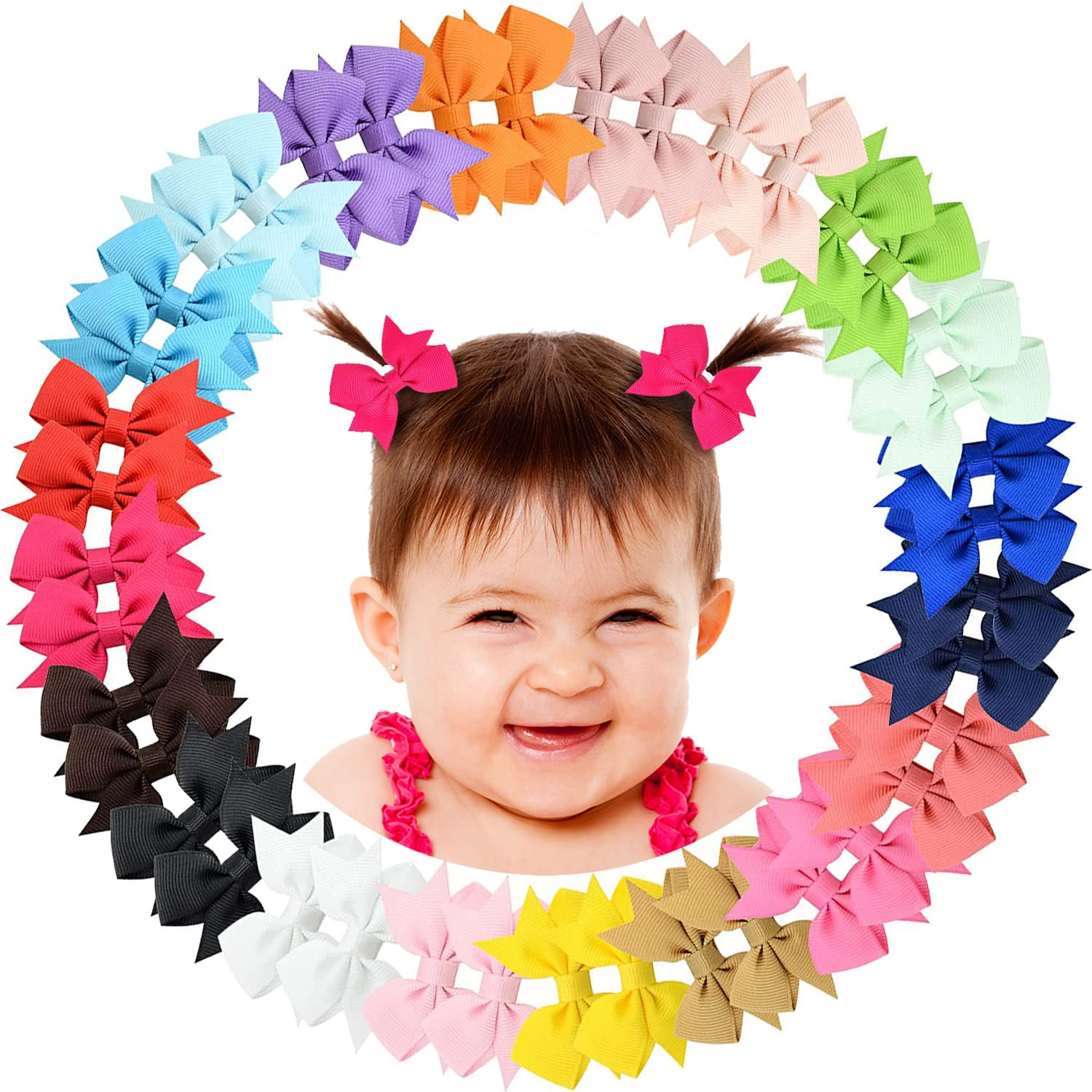 2″ Baby Hair Clips Fully Lined Bows Tiny Alligator Clips for Infants and Toddler