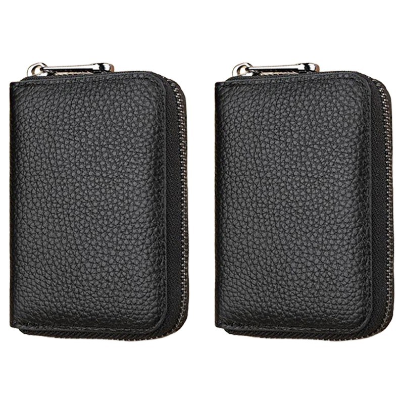 2PCS RFID Blocking Credit Card Holder Wallet Zipper Coin Pocket Slim Case Black