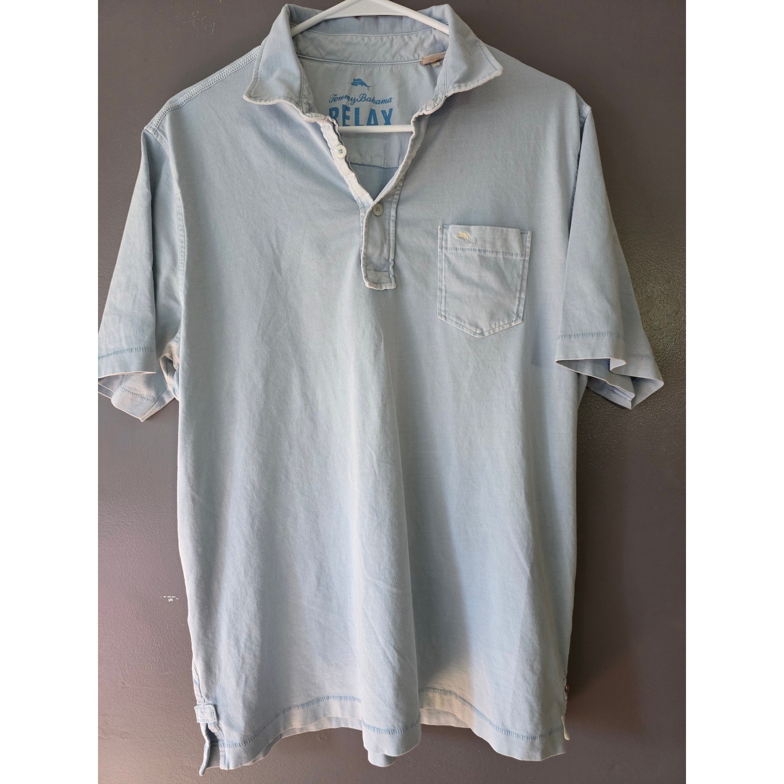 Tommy Bahama Relax Mens Polo Shirt Light Blue Short Sleeve Marlin Logo Pique