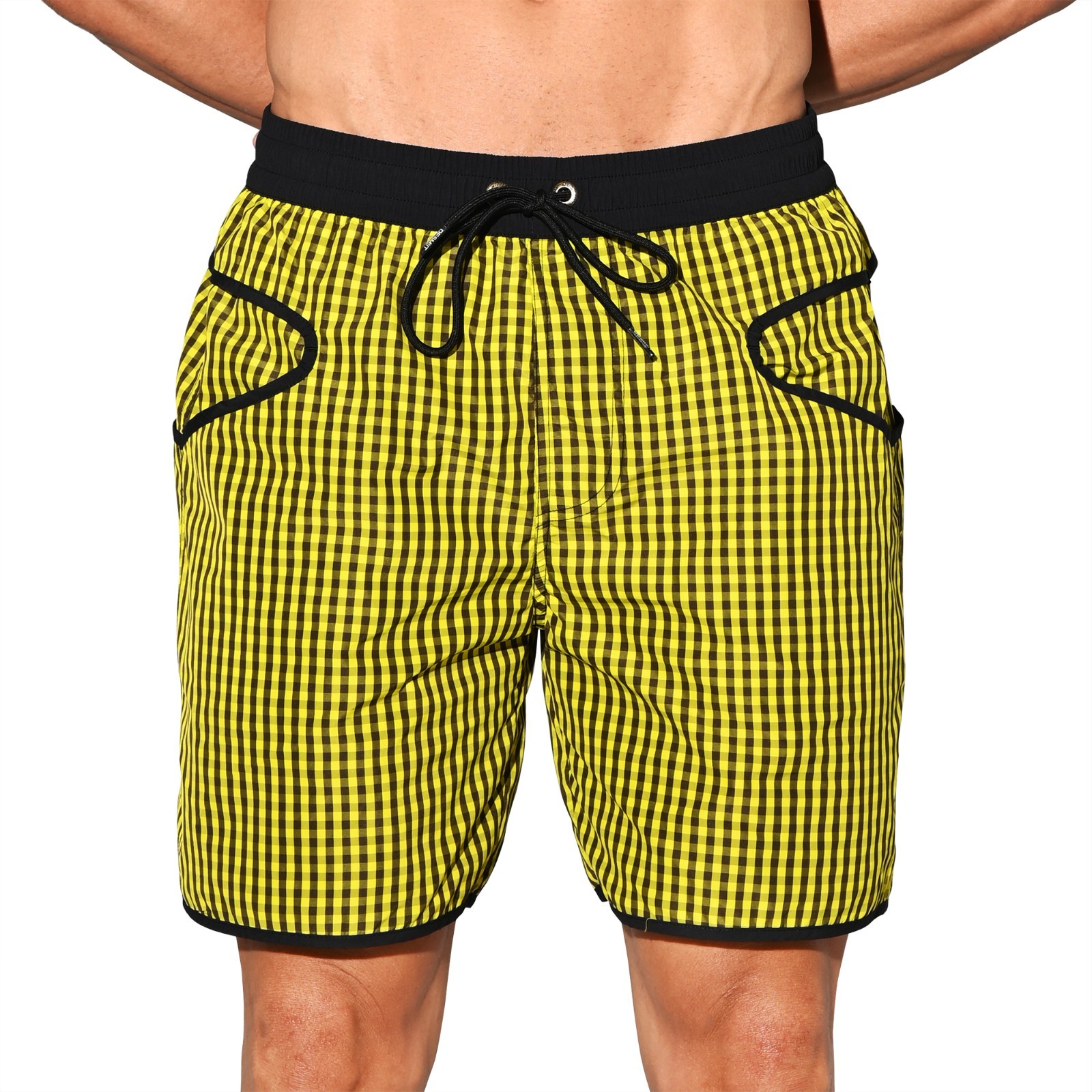 Men’s Lightweight Pocket Board Shorts Fast Dry Surf Lining Swimwear Plaid B4570